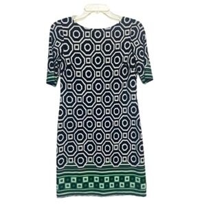Eliza J Shift Geometric Dress Womens Size 2P A-line Blue Green Slimming Feminine